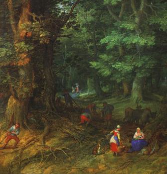 Jan The Elder Brueghel : Forest Landscape (Rest on the Flight to Egypt), detail